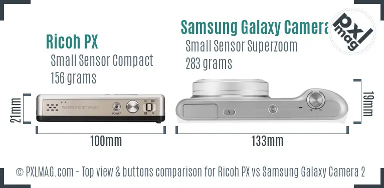 Ricoh PX vs Samsung Galaxy Camera 2 top view buttons comparison