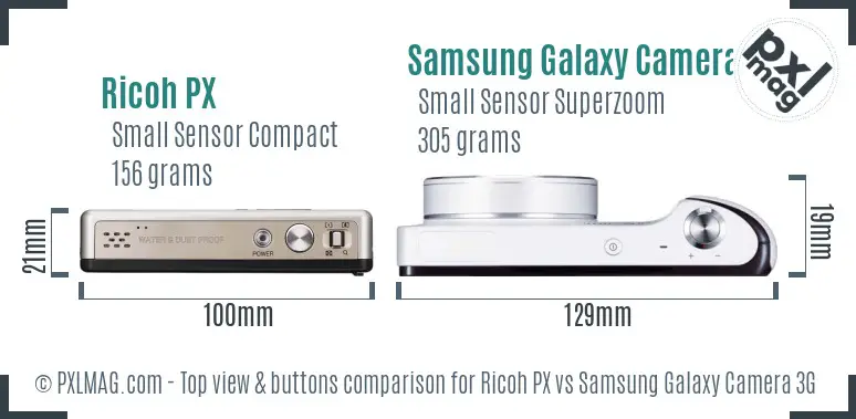 Ricoh PX vs Samsung Galaxy Camera 3G top view buttons comparison