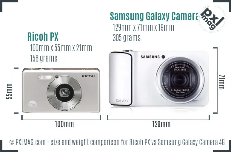 Ricoh PX vs Samsung Galaxy Camera 4G size comparison
