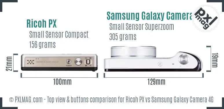 Ricoh PX vs Samsung Galaxy Camera 4G top view buttons comparison