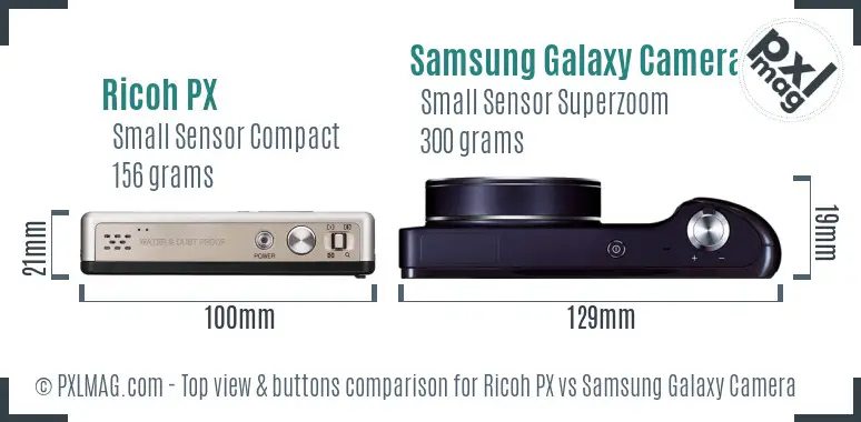 Ricoh PX vs Samsung Galaxy Camera top view buttons comparison