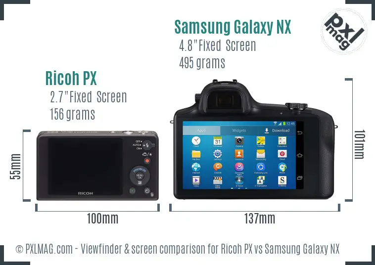 Ricoh PX vs Samsung Galaxy NX Screen and Viewfinder comparison