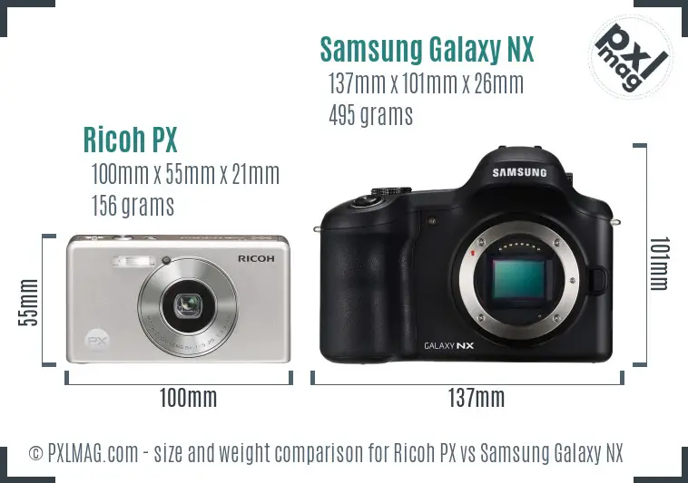 Ricoh PX vs Samsung Galaxy NX size comparison