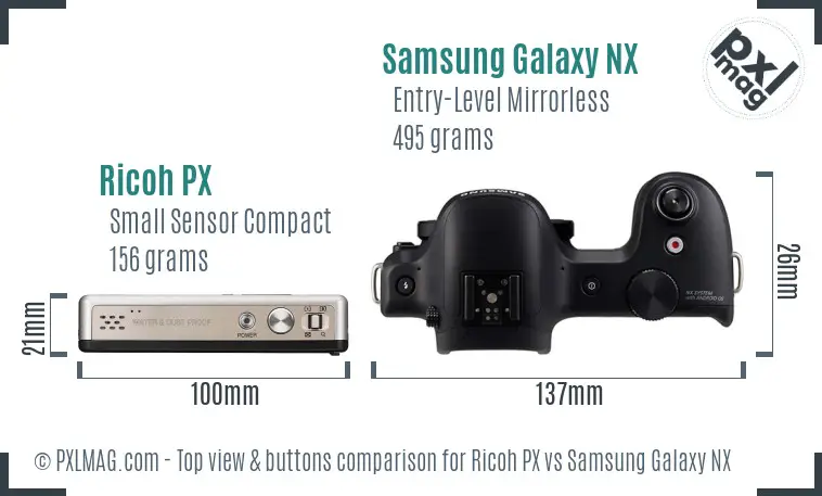 Ricoh PX vs Samsung Galaxy NX top view buttons comparison