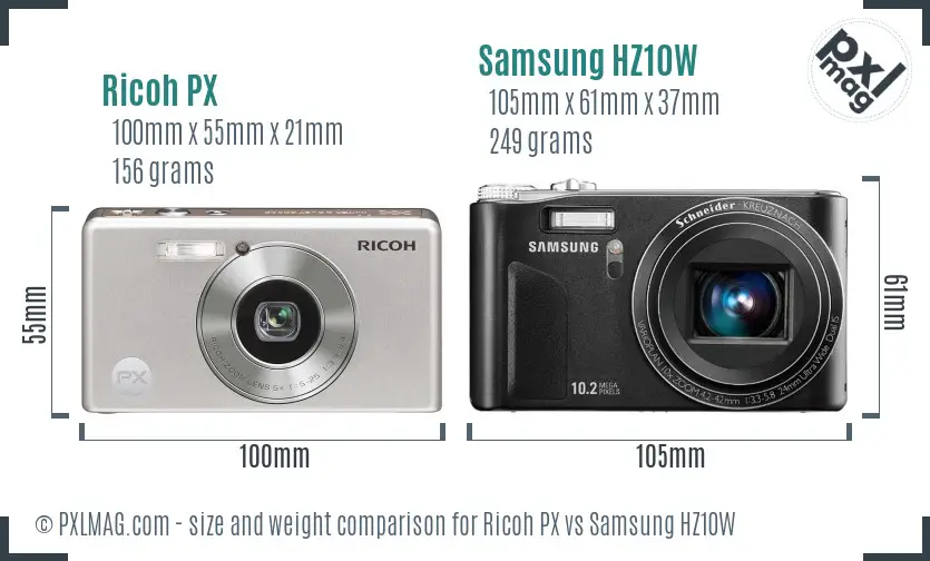 Ricoh PX vs Samsung HZ10W size comparison