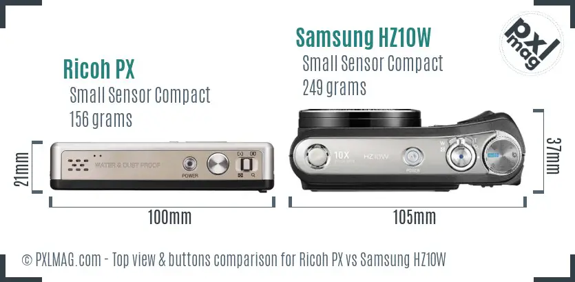 Ricoh PX vs Samsung HZ10W top view buttons comparison