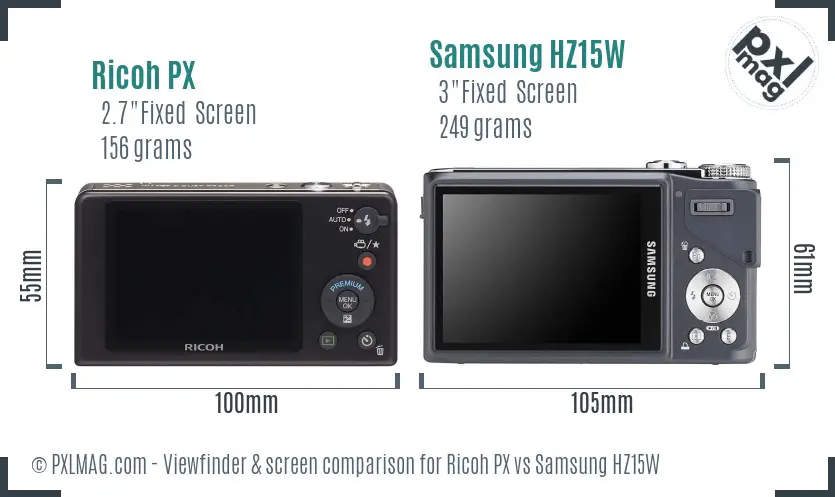 Ricoh PX vs Samsung HZ15W Screen and Viewfinder comparison