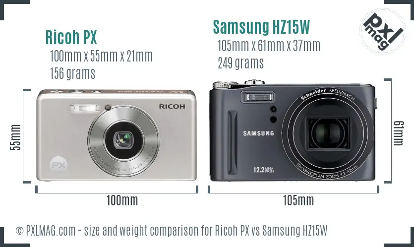 Ricoh PX vs Samsung HZ15W size comparison