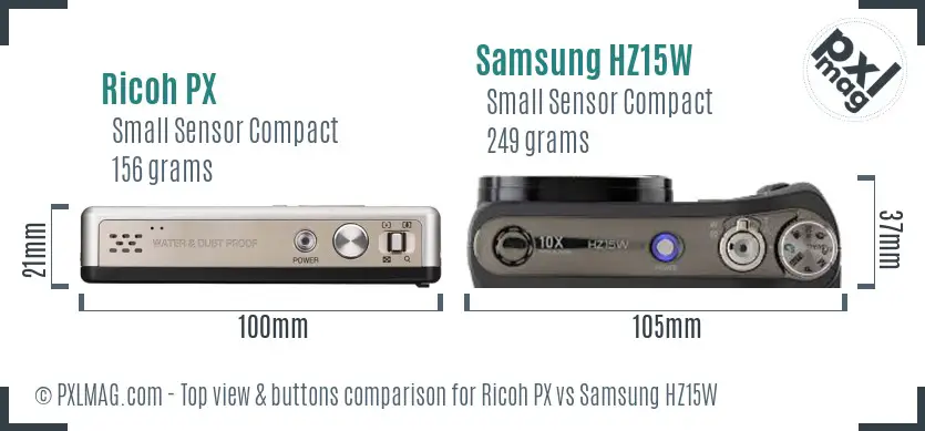 Ricoh PX vs Samsung HZ15W top view buttons comparison