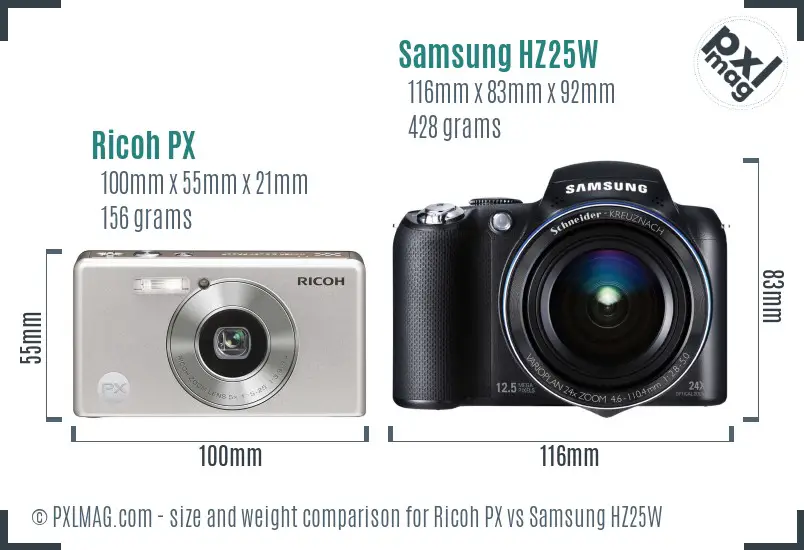 Ricoh PX vs Samsung HZ25W size comparison