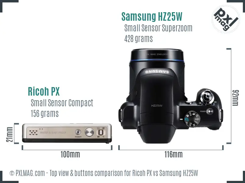 Ricoh PX vs Samsung HZ25W top view buttons comparison
