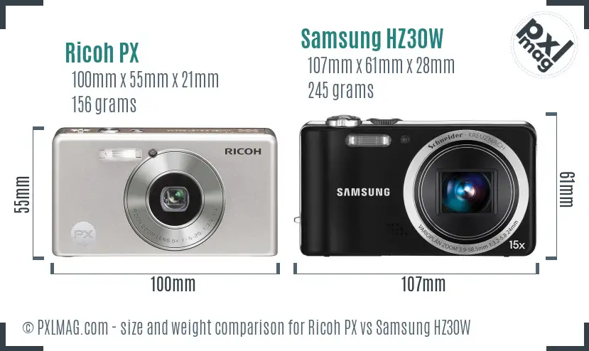Ricoh PX vs Samsung HZ30W size comparison