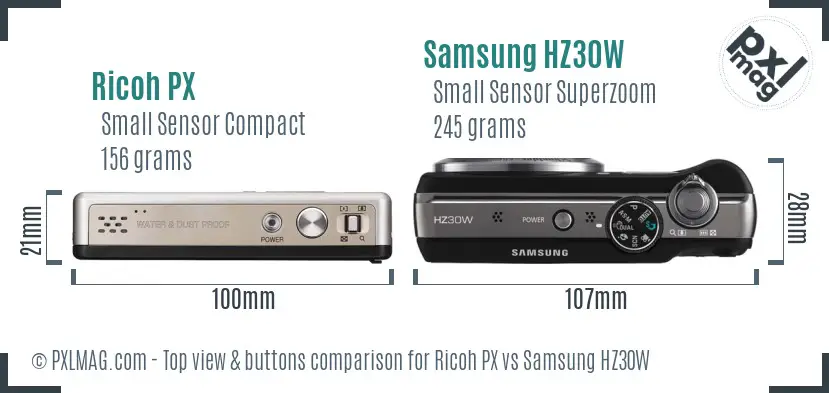Ricoh PX vs Samsung HZ30W top view buttons comparison