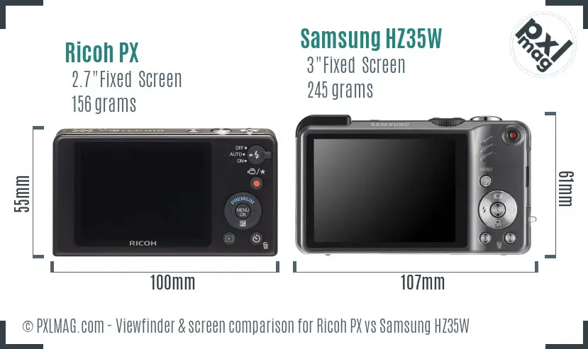 Ricoh PX vs Samsung HZ35W Screen and Viewfinder comparison