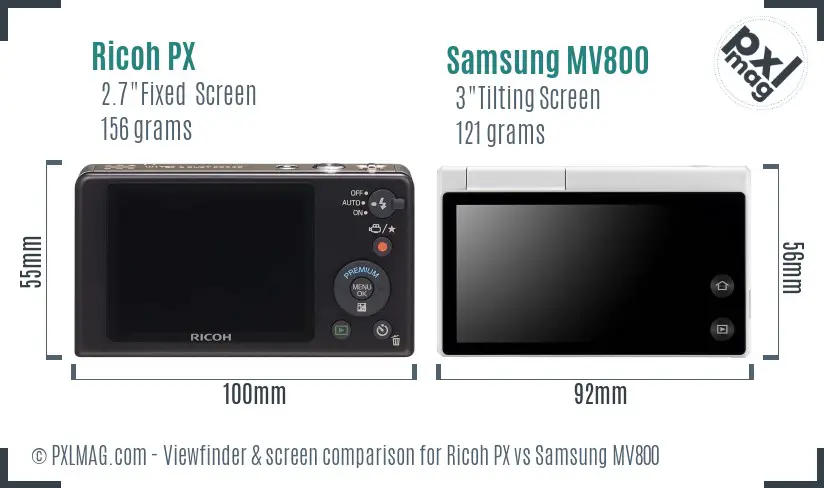 Ricoh PX vs Samsung MV800 Screen and Viewfinder comparison