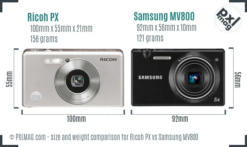 Ricoh PX vs Samsung MV800 size comparison