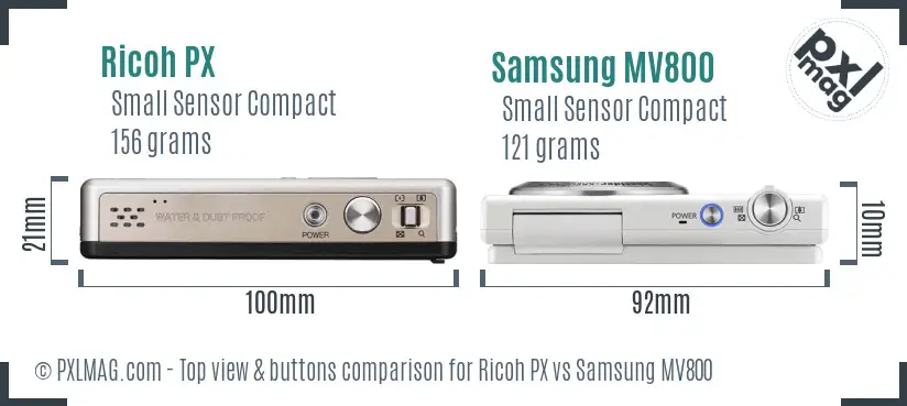 Ricoh PX vs Samsung MV800 top view buttons comparison