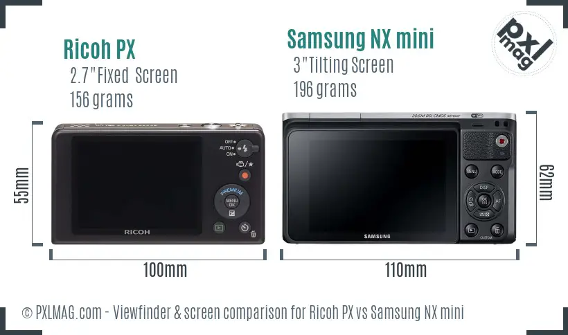 Ricoh PX vs Samsung NX mini Screen and Viewfinder comparison