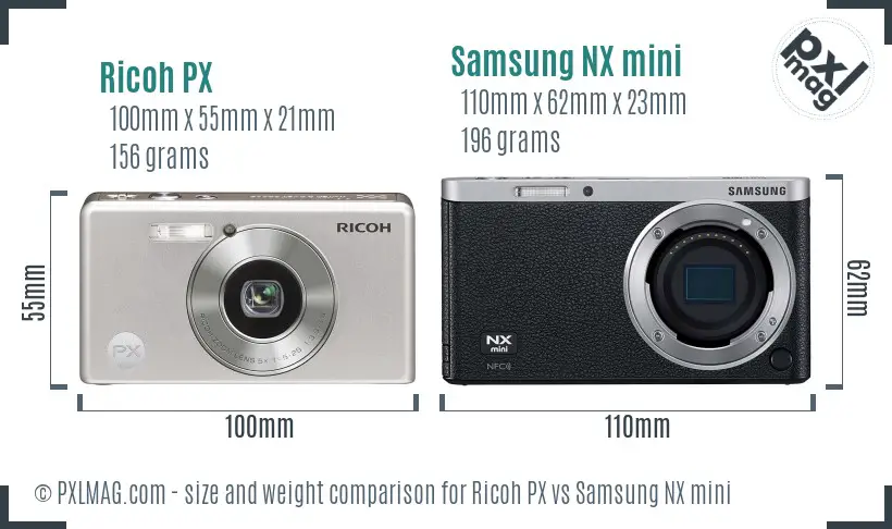 Ricoh PX vs Samsung NX mini size comparison