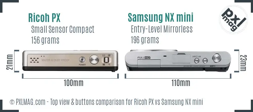 Ricoh PX vs Samsung NX mini top view buttons comparison