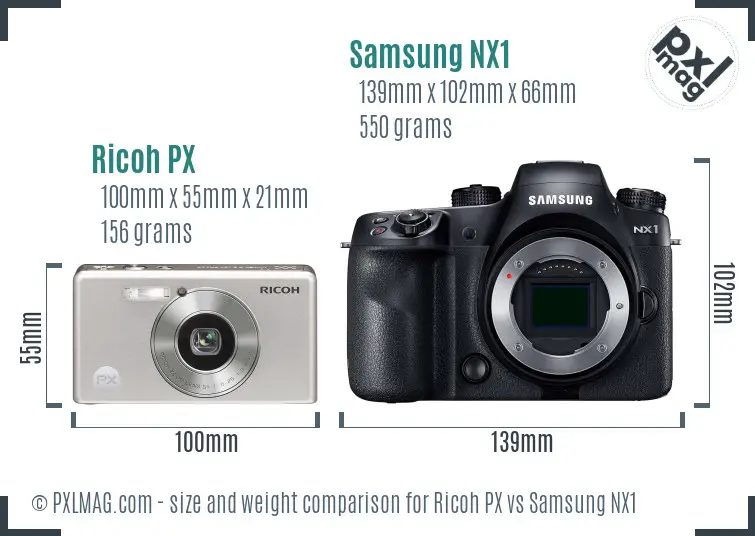 Ricoh PX vs Samsung NX1 size comparison