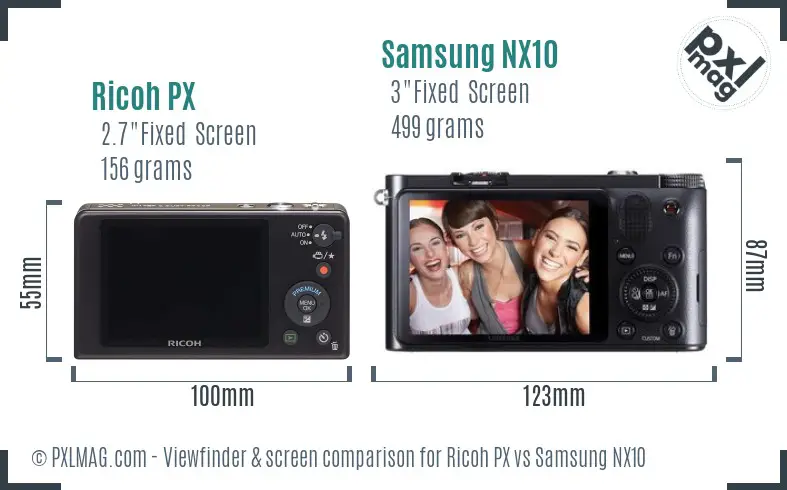 Ricoh PX vs Samsung NX10 Screen and Viewfinder comparison