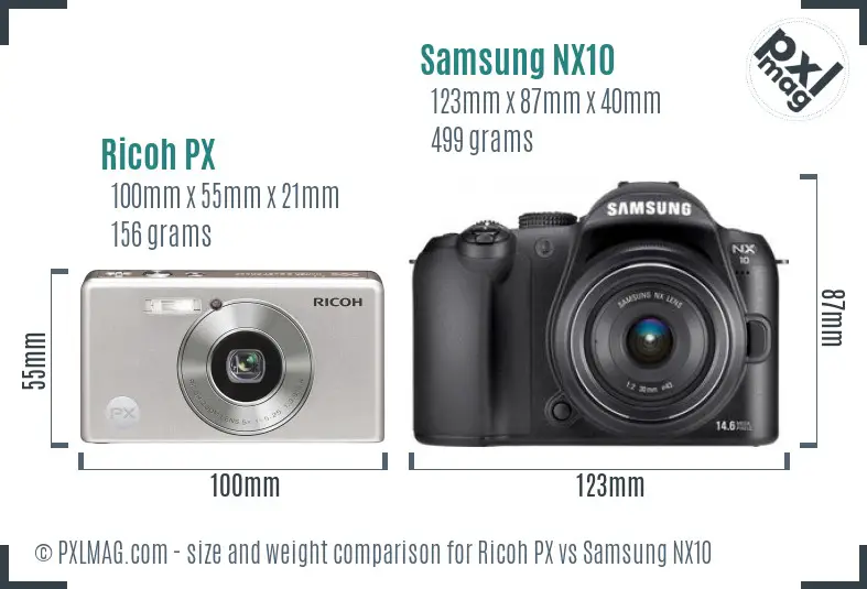 Ricoh PX vs Samsung NX10 size comparison