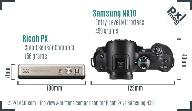 Ricoh PX vs Samsung NX10 top view buttons comparison