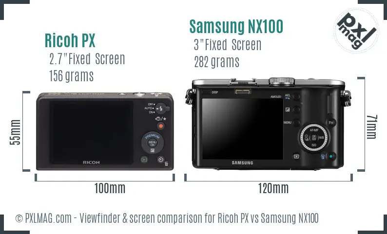 Ricoh PX vs Samsung NX100 Screen and Viewfinder comparison