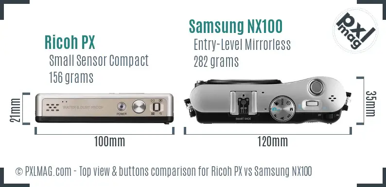 Ricoh PX vs Samsung NX100 top view buttons comparison