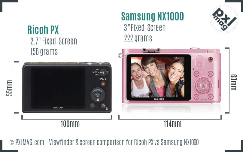 Ricoh PX vs Samsung NX1000 Screen and Viewfinder comparison