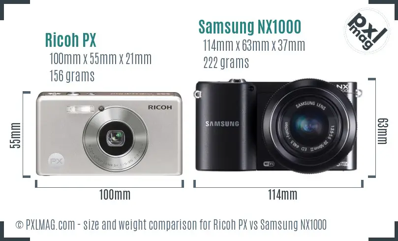 Ricoh PX vs Samsung NX1000 size comparison