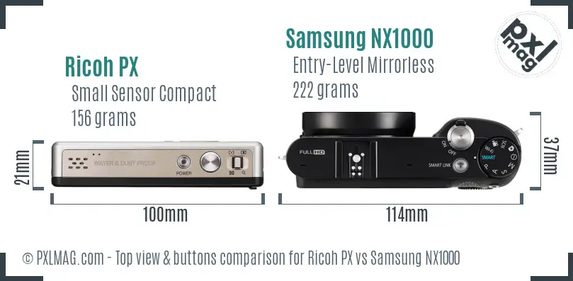 Ricoh PX vs Samsung NX1000 top view buttons comparison