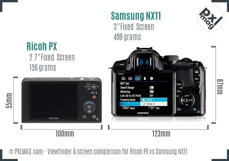 Ricoh PX vs Samsung NX11 Screen and Viewfinder comparison
