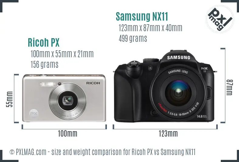 Ricoh PX vs Samsung NX11 size comparison