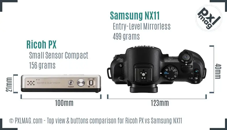 Ricoh PX vs Samsung NX11 top view buttons comparison