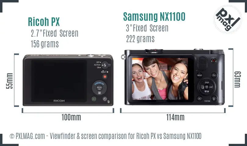 Ricoh PX vs Samsung NX1100 Screen and Viewfinder comparison