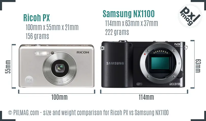 Ricoh PX vs Samsung NX1100 size comparison