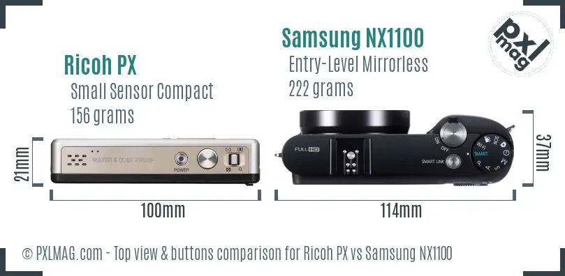 Ricoh PX vs Samsung NX1100 top view buttons comparison