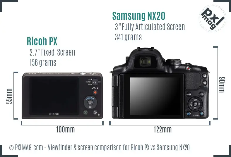 Ricoh PX vs Samsung NX20 Screen and Viewfinder comparison