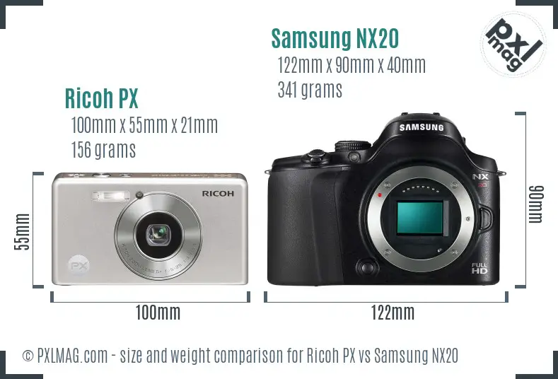 Ricoh PX vs Samsung NX20 size comparison