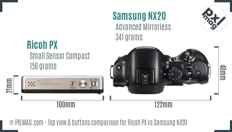 Ricoh PX vs Samsung NX20 top view buttons comparison