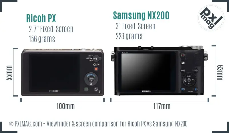 Ricoh PX vs Samsung NX200 Screen and Viewfinder comparison
