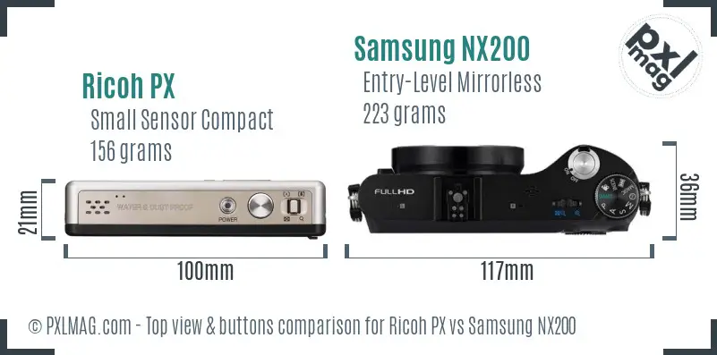 Ricoh PX vs Samsung NX200 top view buttons comparison