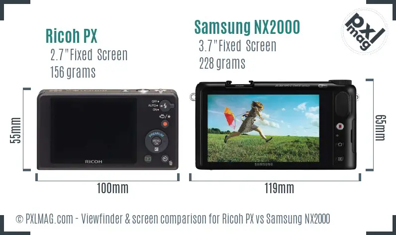 Ricoh PX vs Samsung NX2000 Screen and Viewfinder comparison