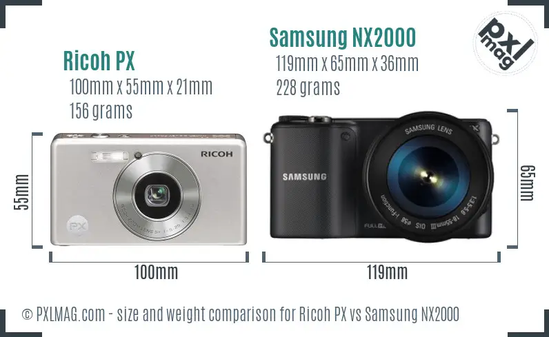 Ricoh PX vs Samsung NX2000 size comparison