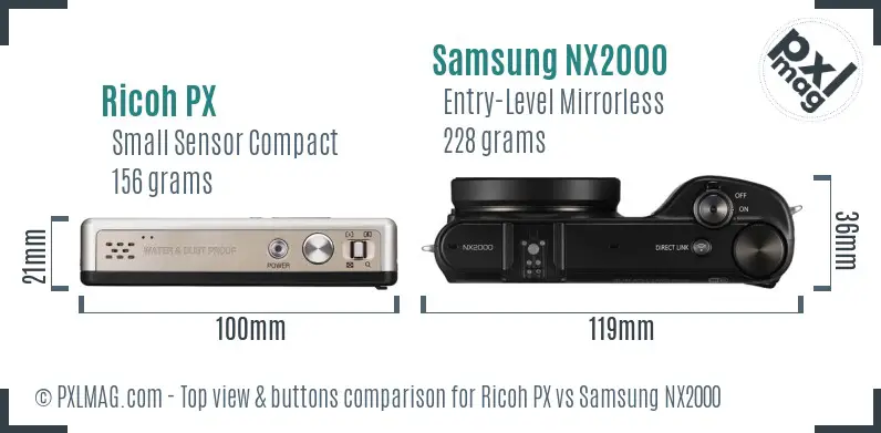 Ricoh PX vs Samsung NX2000 top view buttons comparison