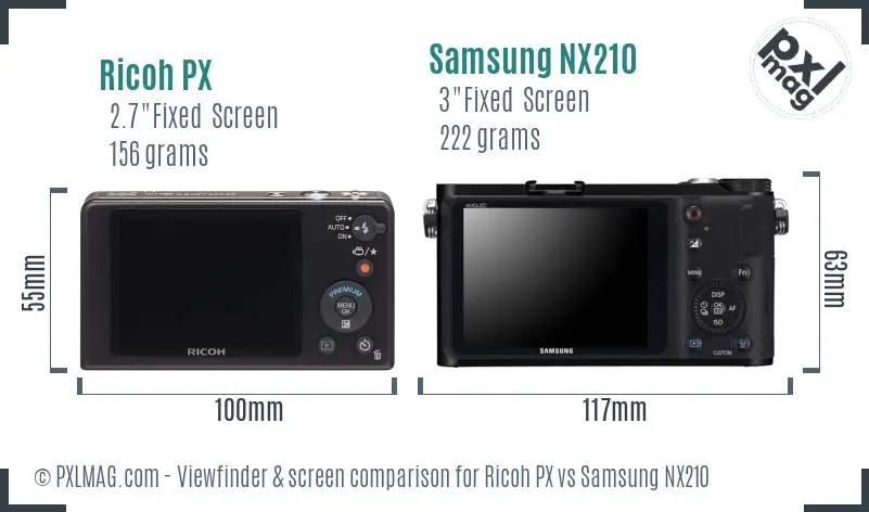 Ricoh PX vs Samsung NX210 Screen and Viewfinder comparison