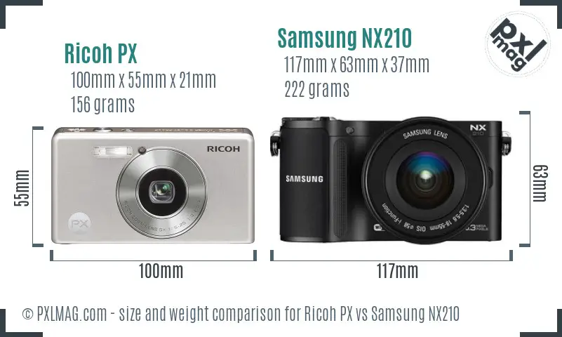 Ricoh PX vs Samsung NX210 size comparison