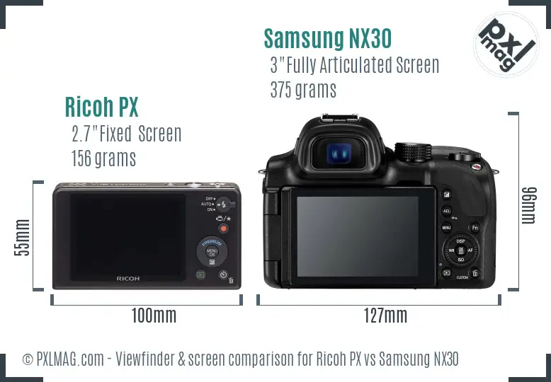 Ricoh PX vs Samsung NX30 Screen and Viewfinder comparison